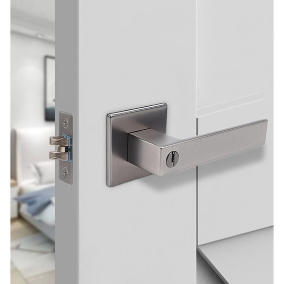 Square Entrance Lever Exterior Door Lock Set Reversible Heavy Duty Silver - Picture 2 of 14